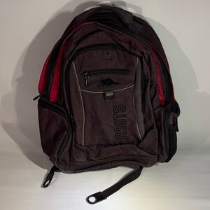 Y2K ROOTS ADJUSTABLE MULTI POCKET ZIPPER BROWN & RED BACKPACK WITH SIDE POCKETS